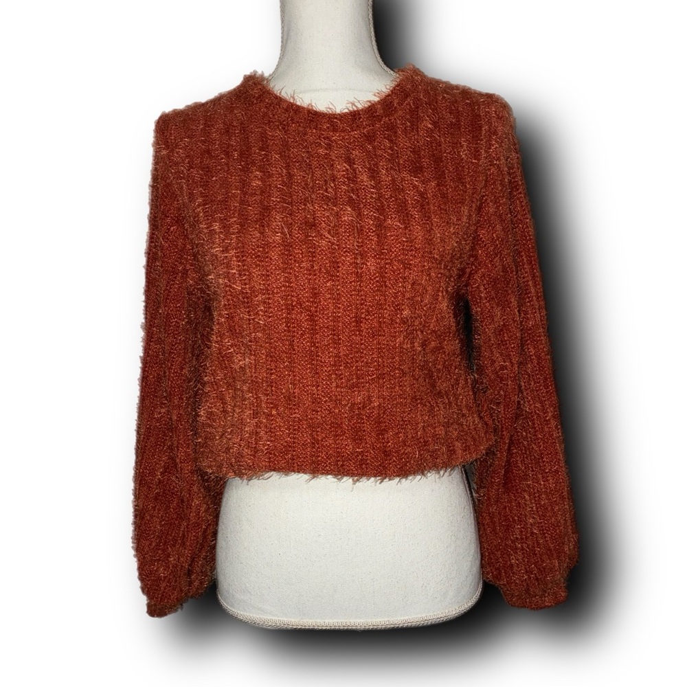 Altar’D State Fuzzy Cropped Rust Sweater Earthy Comfy Fall Pumpkin Spice Vibes